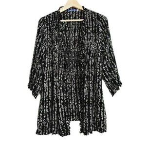 BLUE SKY Love & Gratitude Fair Trade Open Front Fabric Cardigan B&W Sz XS